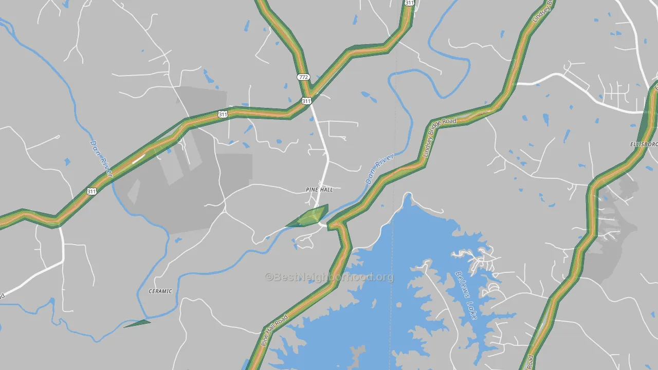 Pine Hall, NC Map of Noise Levels in Pine Hall