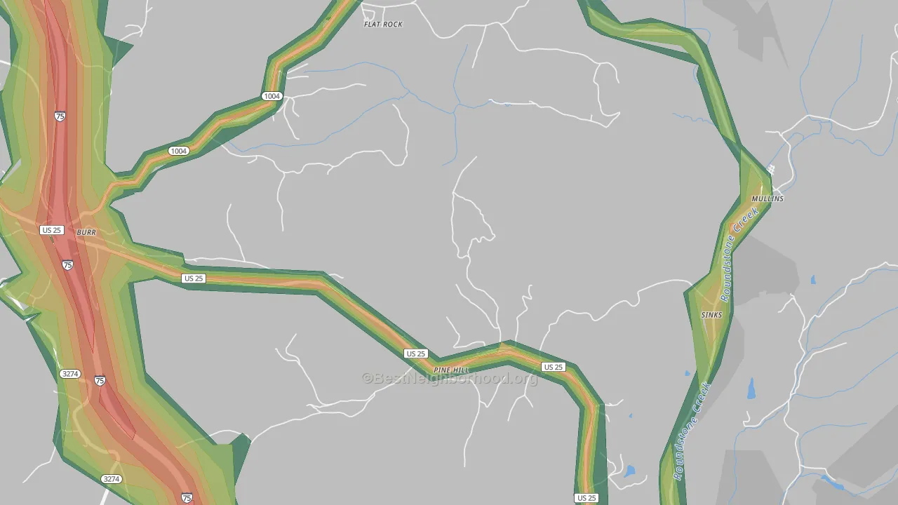 Pine Hill, KY Map of Noise Levels in Pine Hill