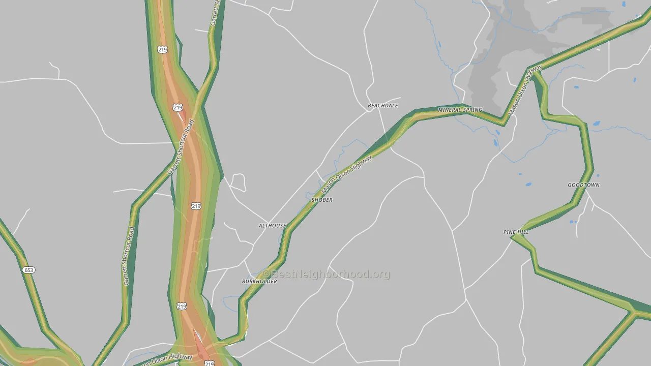 Pine Hill, PA Map of Noise Levels in Pine Hill
