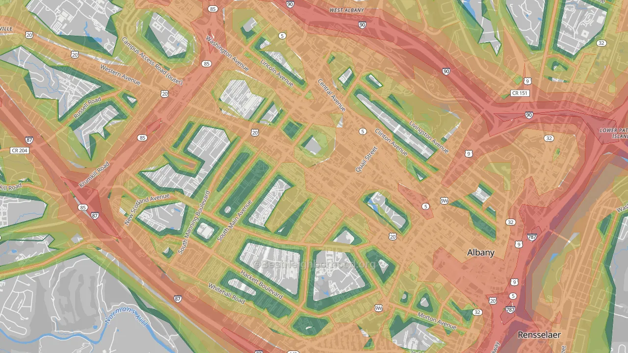 Pine Hills, Albany, NY Map of Noise Levels in Pine Hills