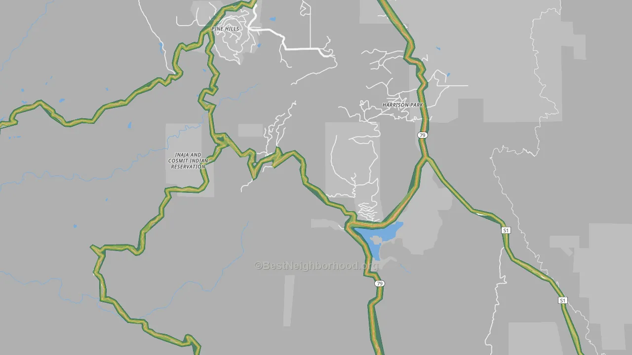 Pine Hills, CA Map of Noise Levels in Pine Hills