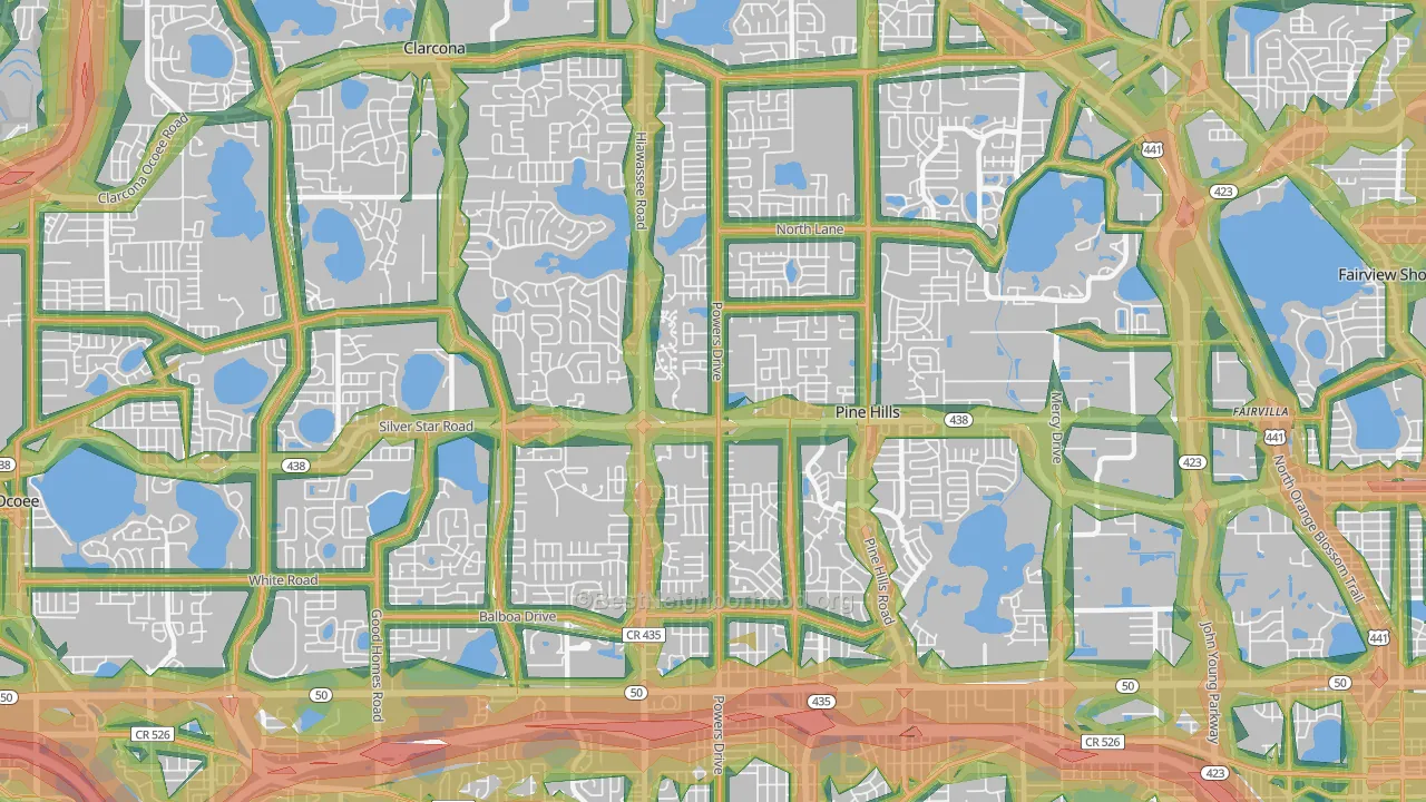 Pine Hills, FL Map of Noise Levels in Pine Hills
