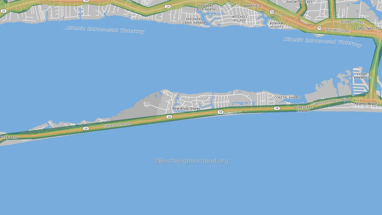 Pine Knoll Shores, NC Map of Noise Levels in Pine Knoll Shores