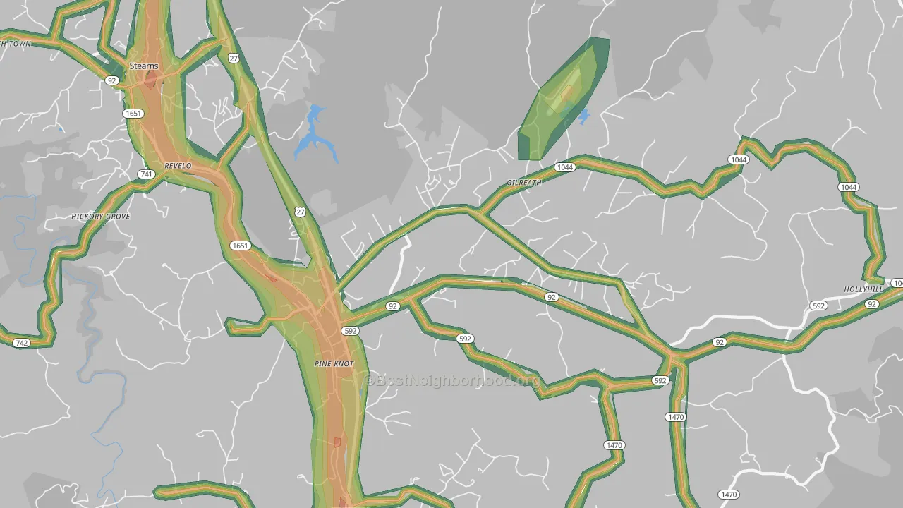 Pine Knot, KY Map of Noise Levels in Pine Knot