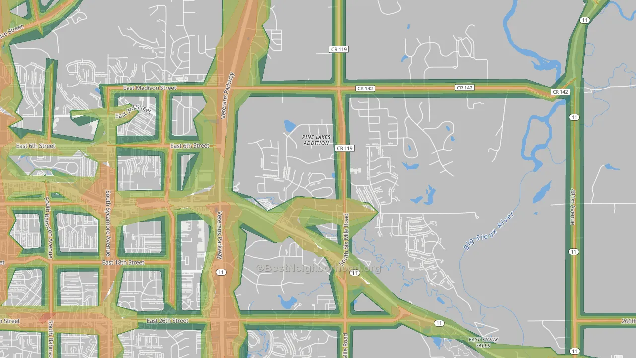 Pine Lakes Addition, SD Map of Noise Levels in Pine Lakes Addition