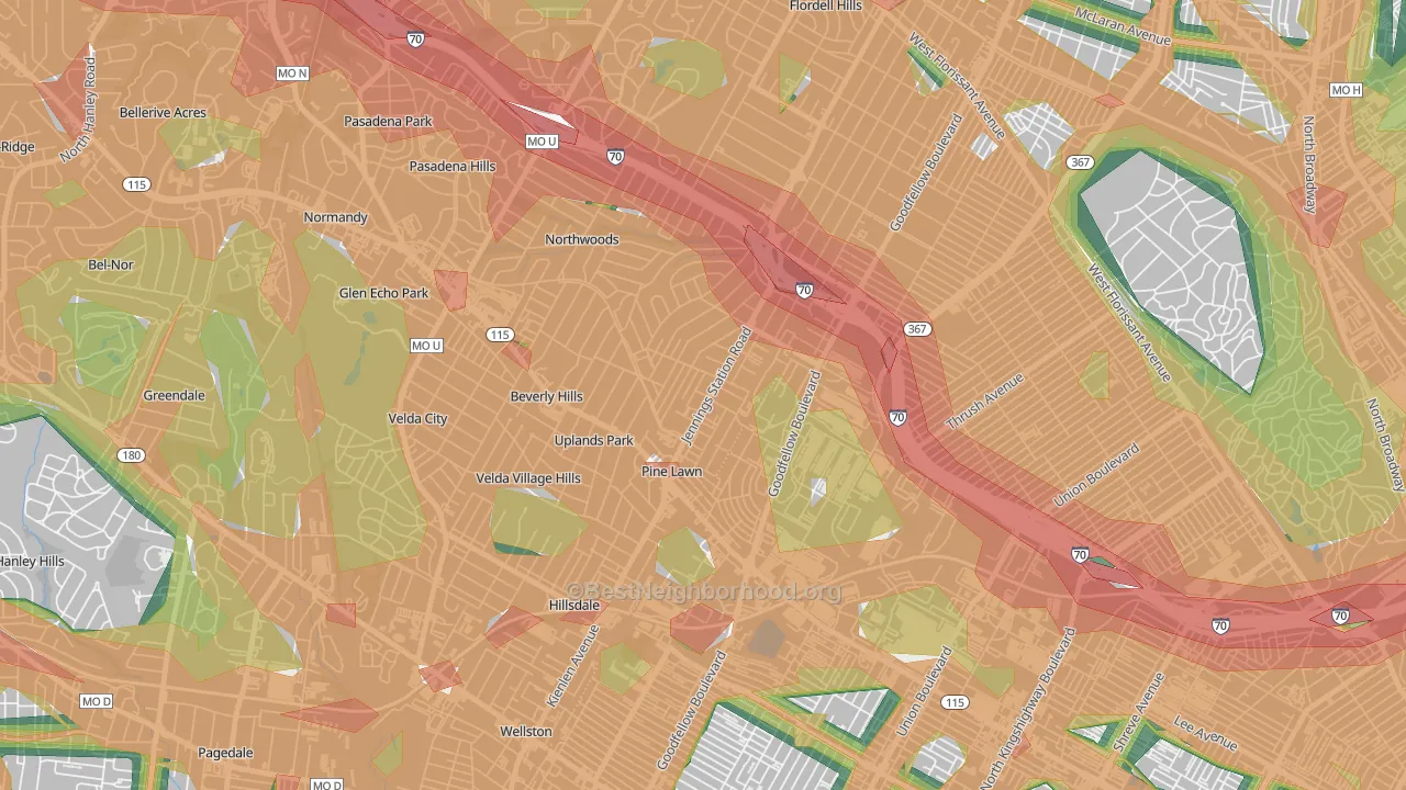 Pine Lawn, MO Map of Noise Levels in Pine Lawn