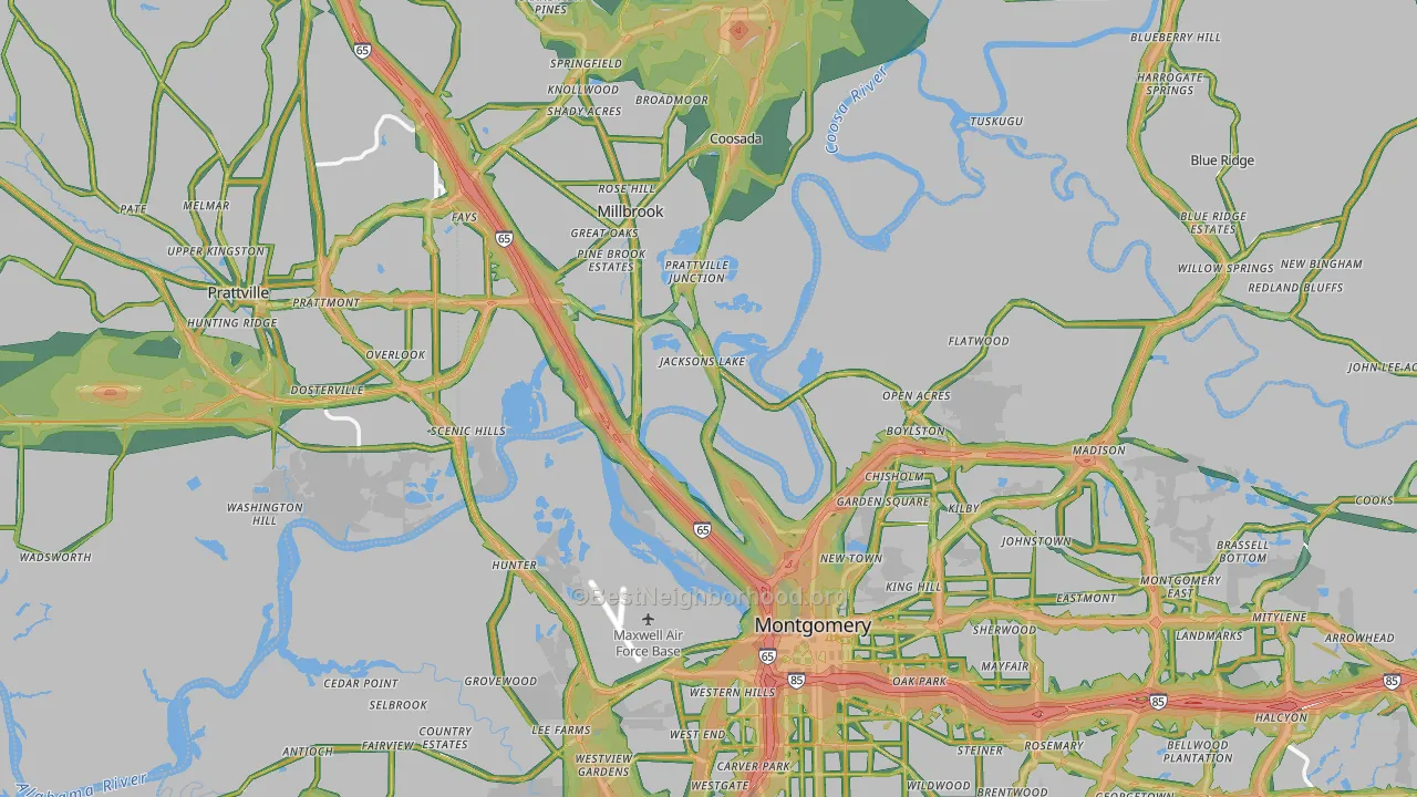 Pine Level, AL Map of Noise Levels in Pine Level