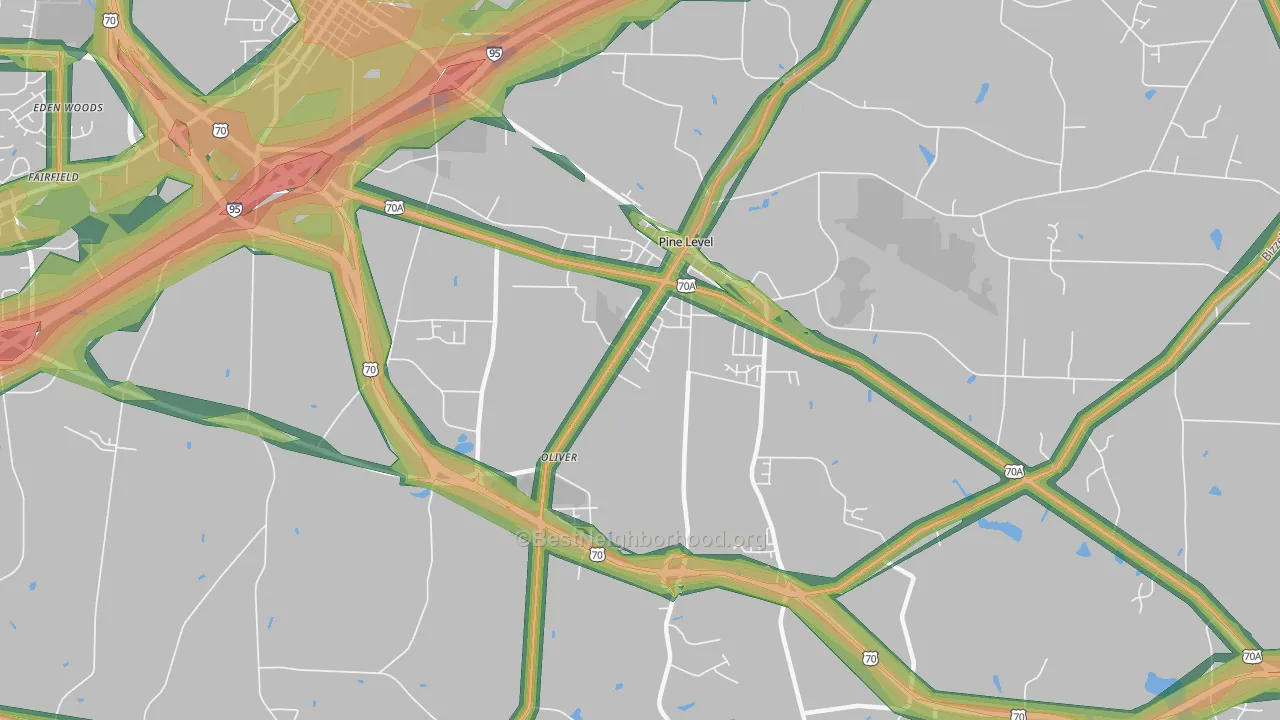 Pine Level, NC Map of Noise Levels in Pine Level