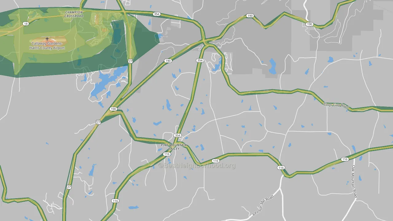 Pine Mountain Valley, GA Map of Noise Levels in Pine Mountain Valley
