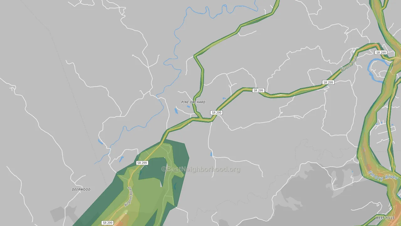 Pine Orchard, TN Map of Noise Levels in Pine Orchard