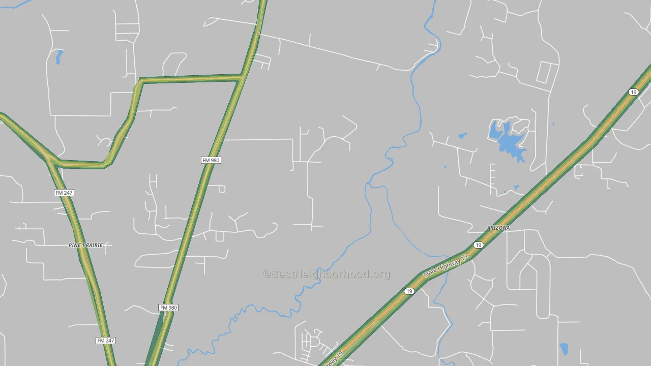 Pine Prairie, TX Map of Noise Levels in Pine Prairie