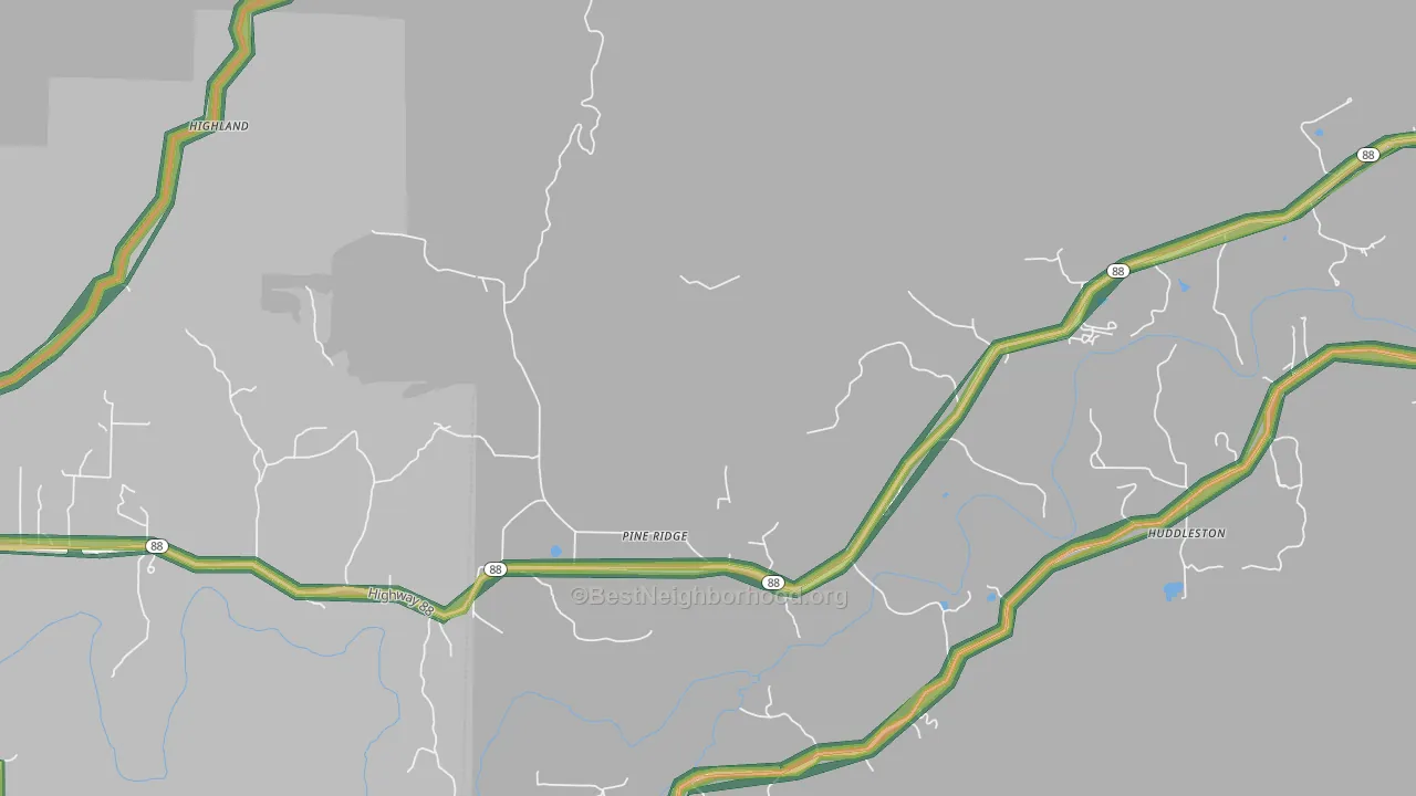 Pine Ridge, AR Map of Noise Levels in Pine Ridge