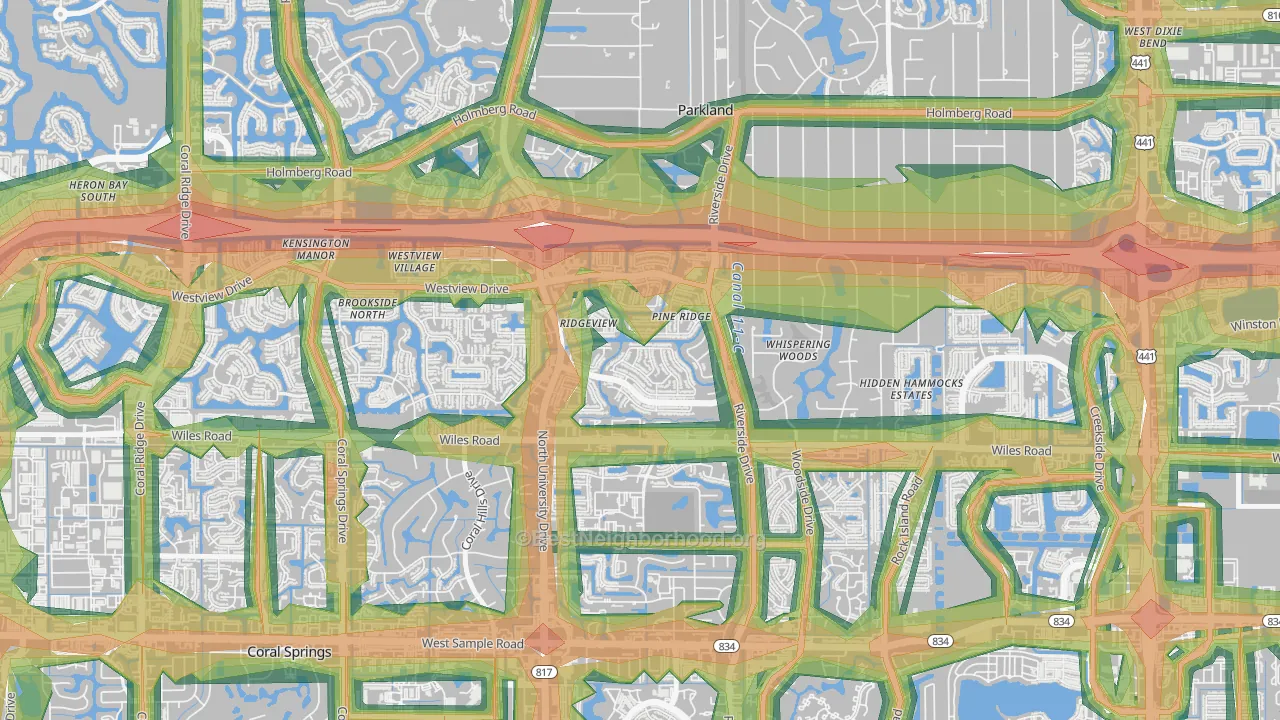 Pine Ridge, Coral Springs, FL Map of Noise Levels in Pine Ridge
