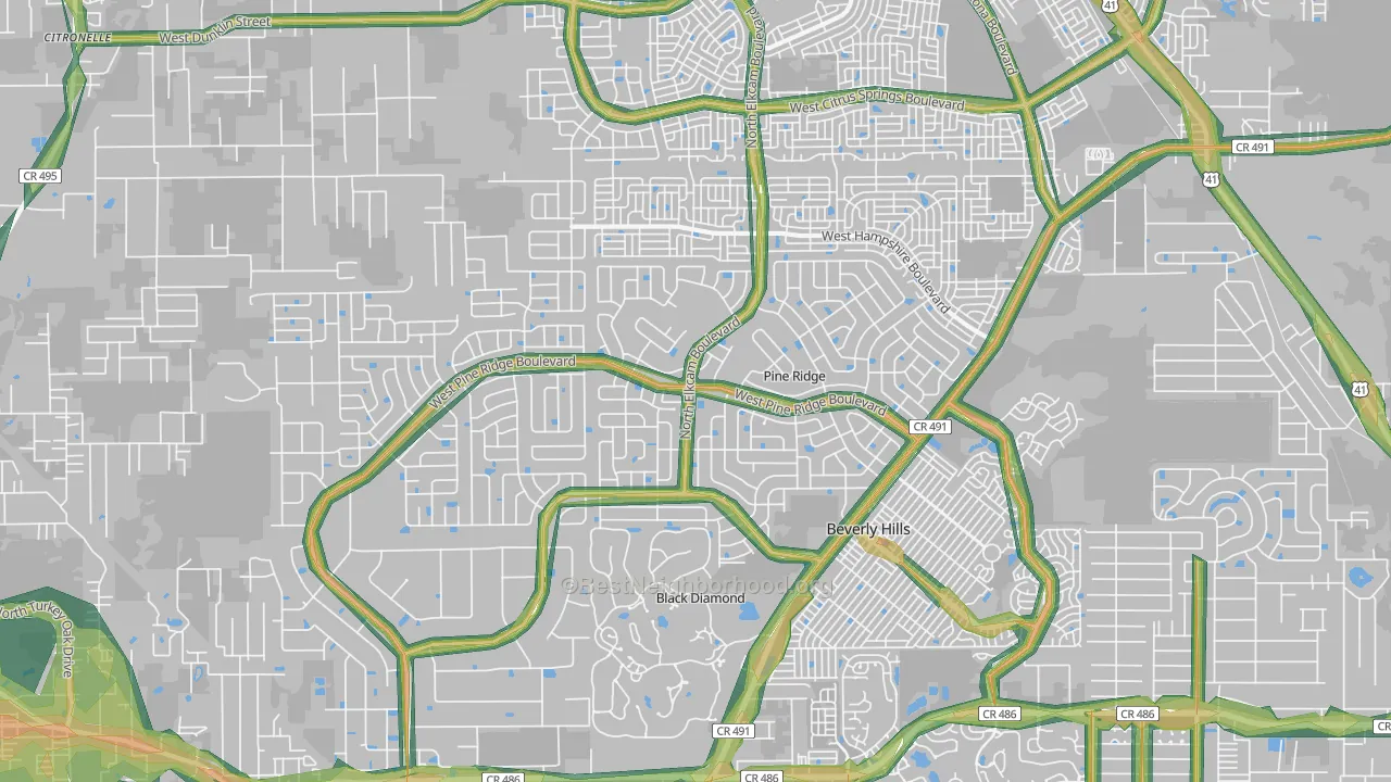 Pine Ridge, FL Map of Noise Levels in Pine Ridge