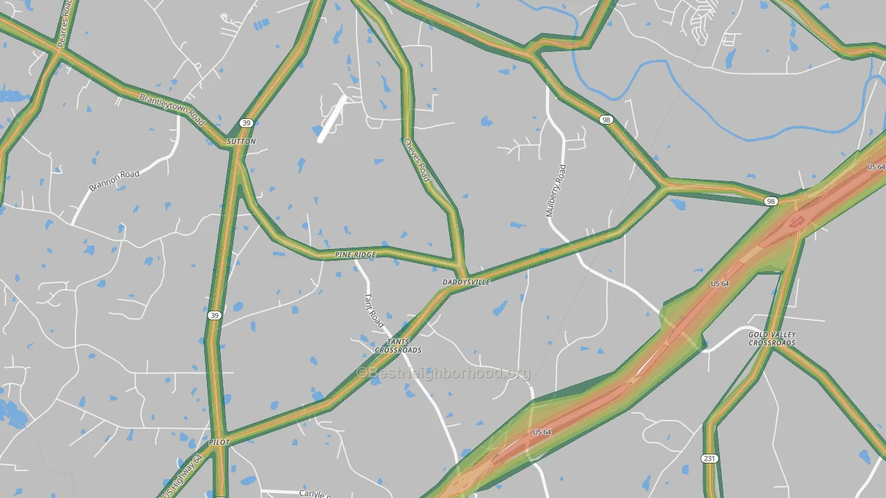 Pine Ridge, NC Map of Noise Levels in Pine Ridge