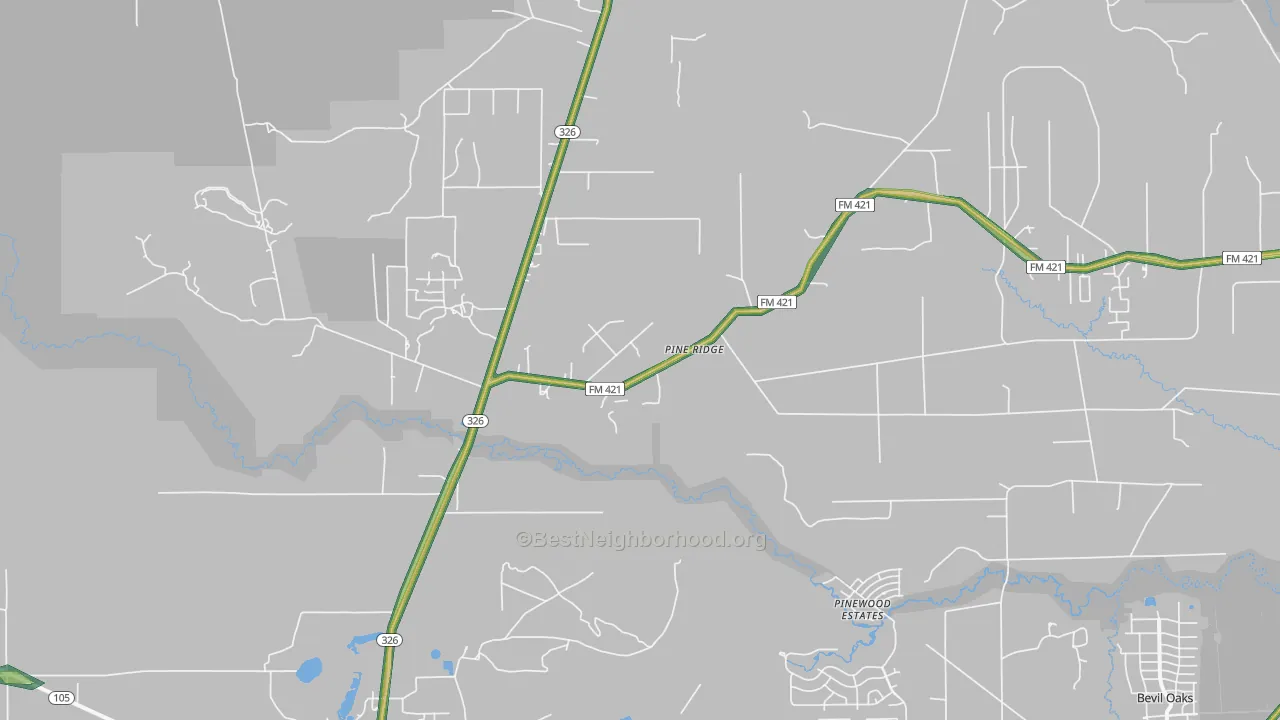 Pine Ridge, TX Map of Noise Levels in Pine Ridge
