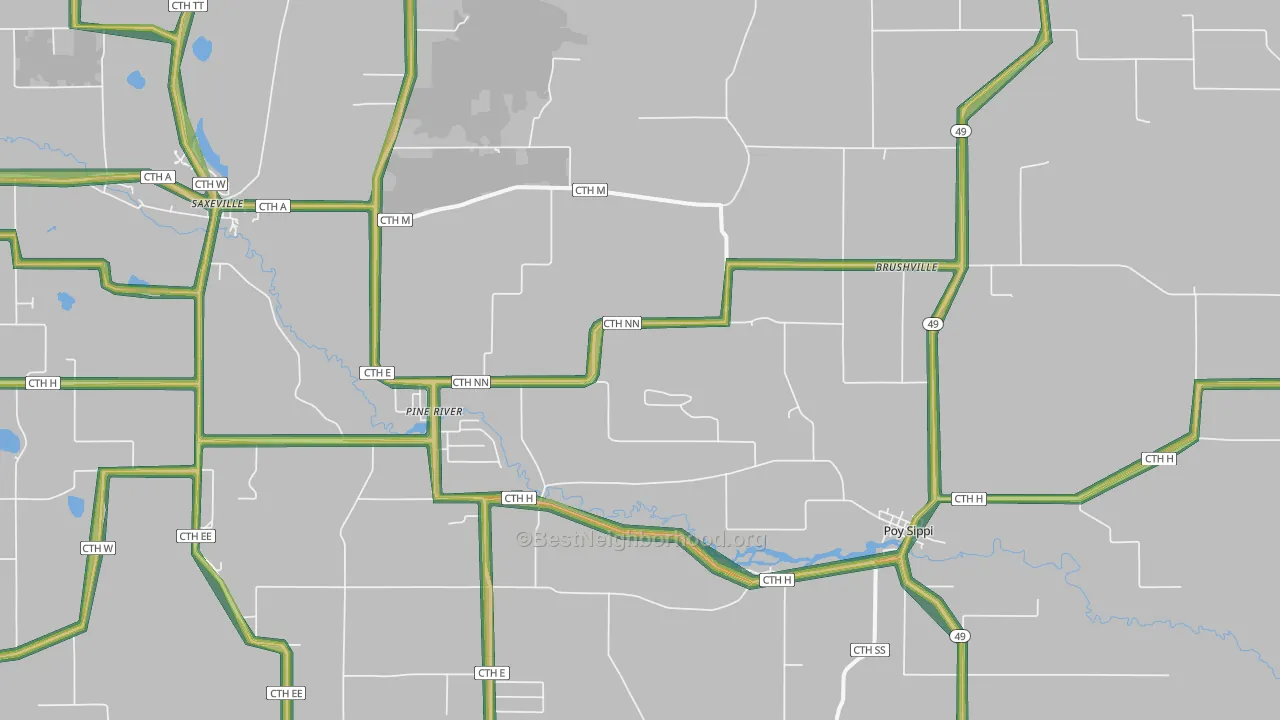 Pine River, WI Map of Noise Levels in Pine River