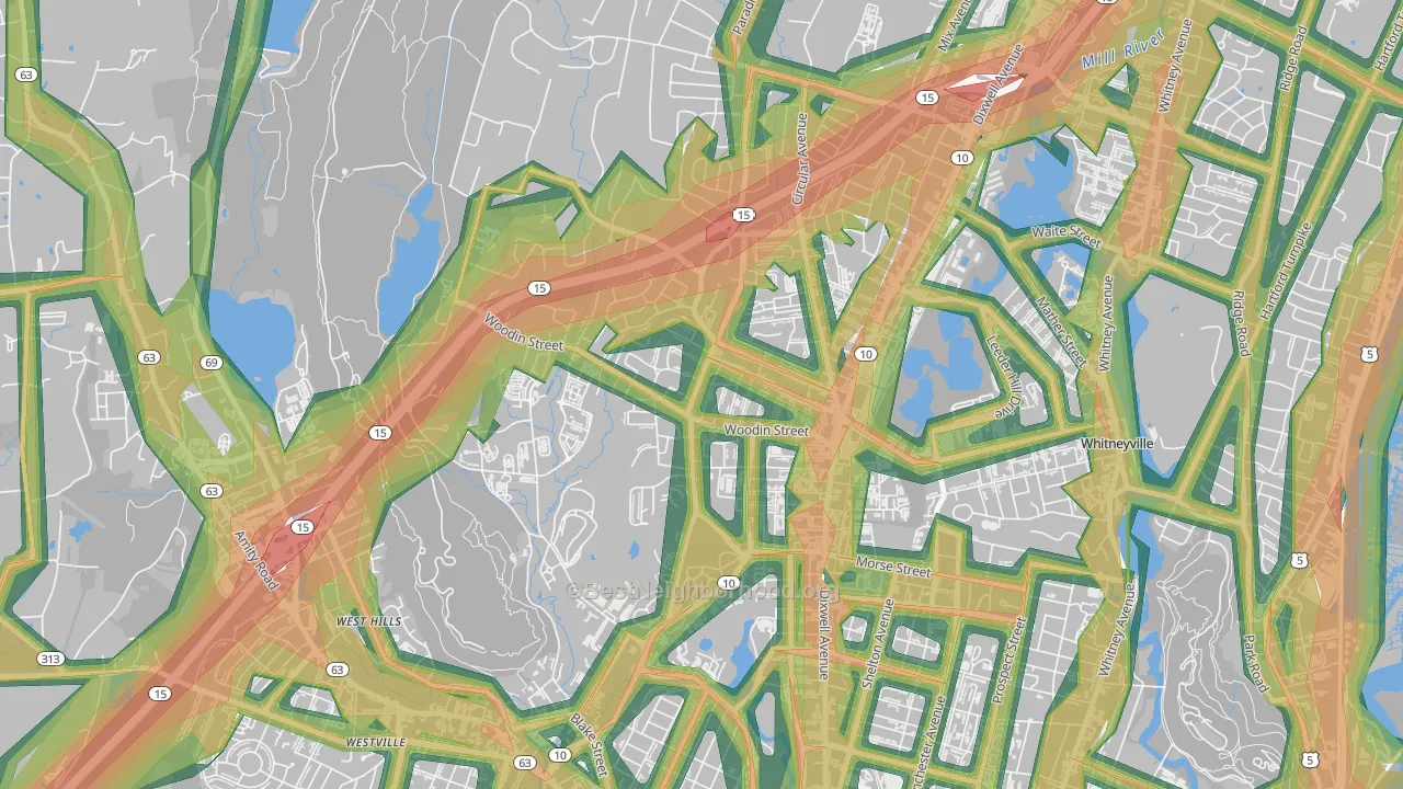 Pine Rock, Hamden, CT Map of Noise Levels in Pine Rock