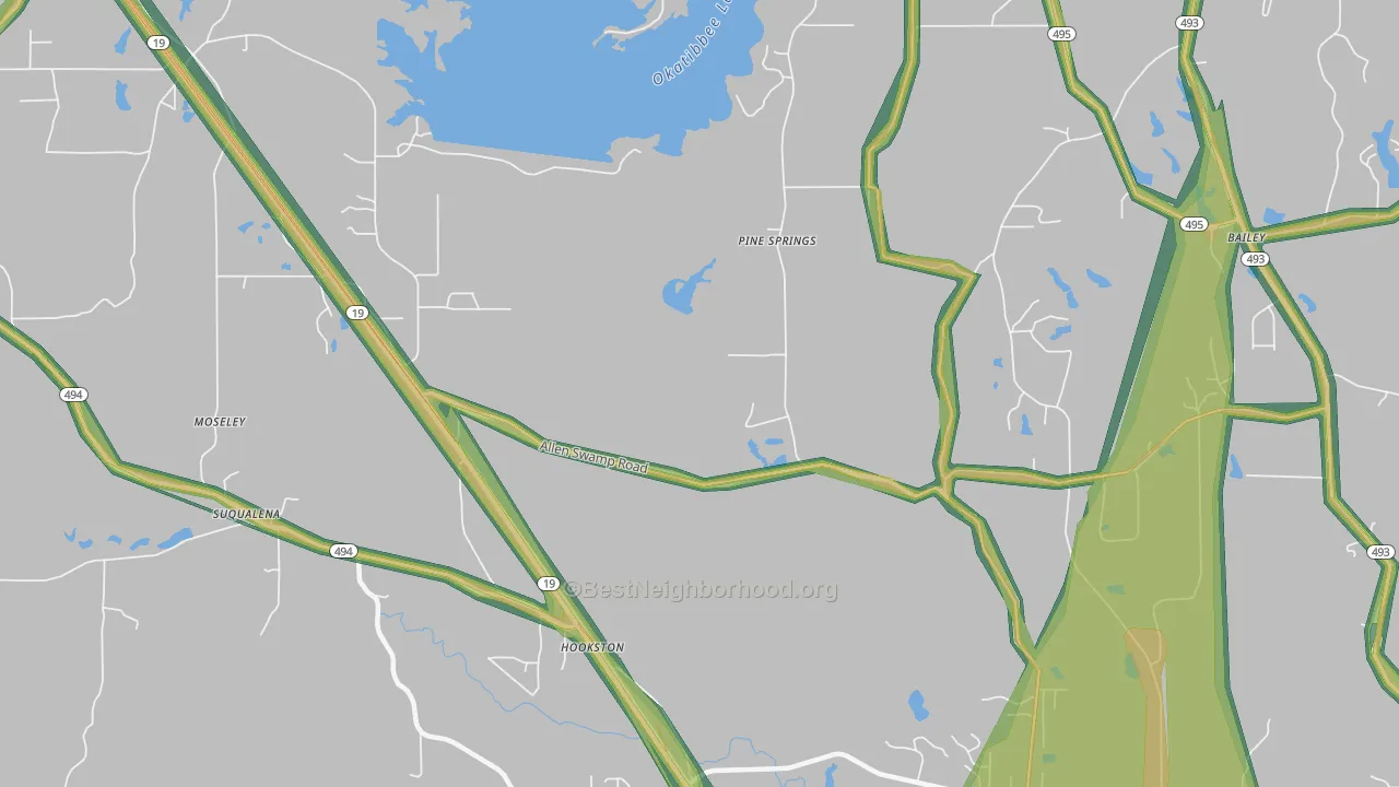 Pine Springs, MS Map of Noise Levels in Pine Springs