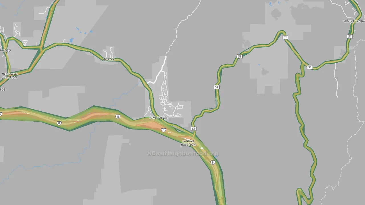 Pine Valley, CA Map of Noise Levels in Pine Valley