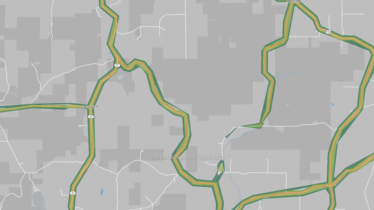 Pine Valley, IN Map of Noise Levels in Pine Valley