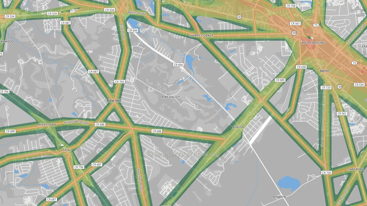 Pine Valley, NJ Map of Noise Levels in Pine Valley