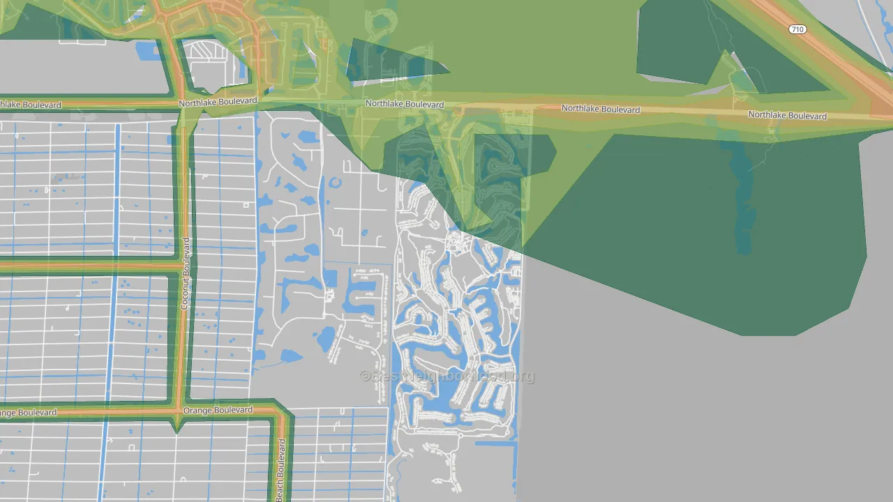Pineapple Park, West Palm Beach, FL Map of Noise Levels in Pineapple Park