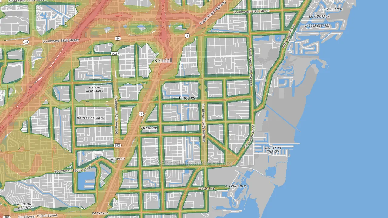 Pinecrest, FL Map of Noise Levels in Pinecrest