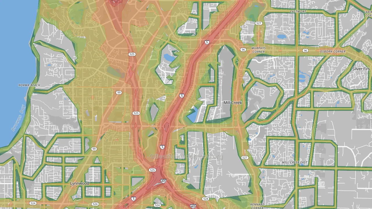 Pinehurst, Everett, WA Map of Noise Levels in Pinehurst