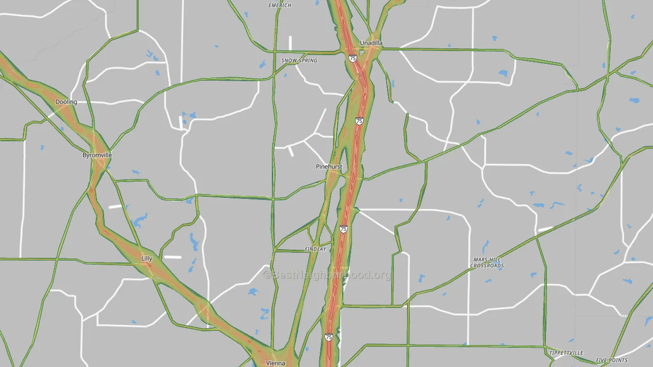 Pinehurst, GA Map of Noise Levels in Pinehurst