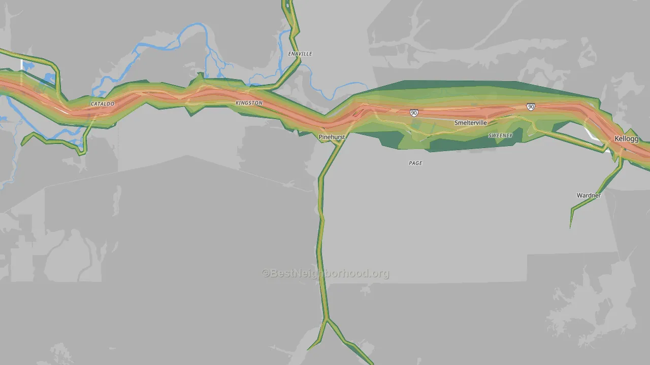 Pinehurst, ID Map of Noise Levels in Pinehurst