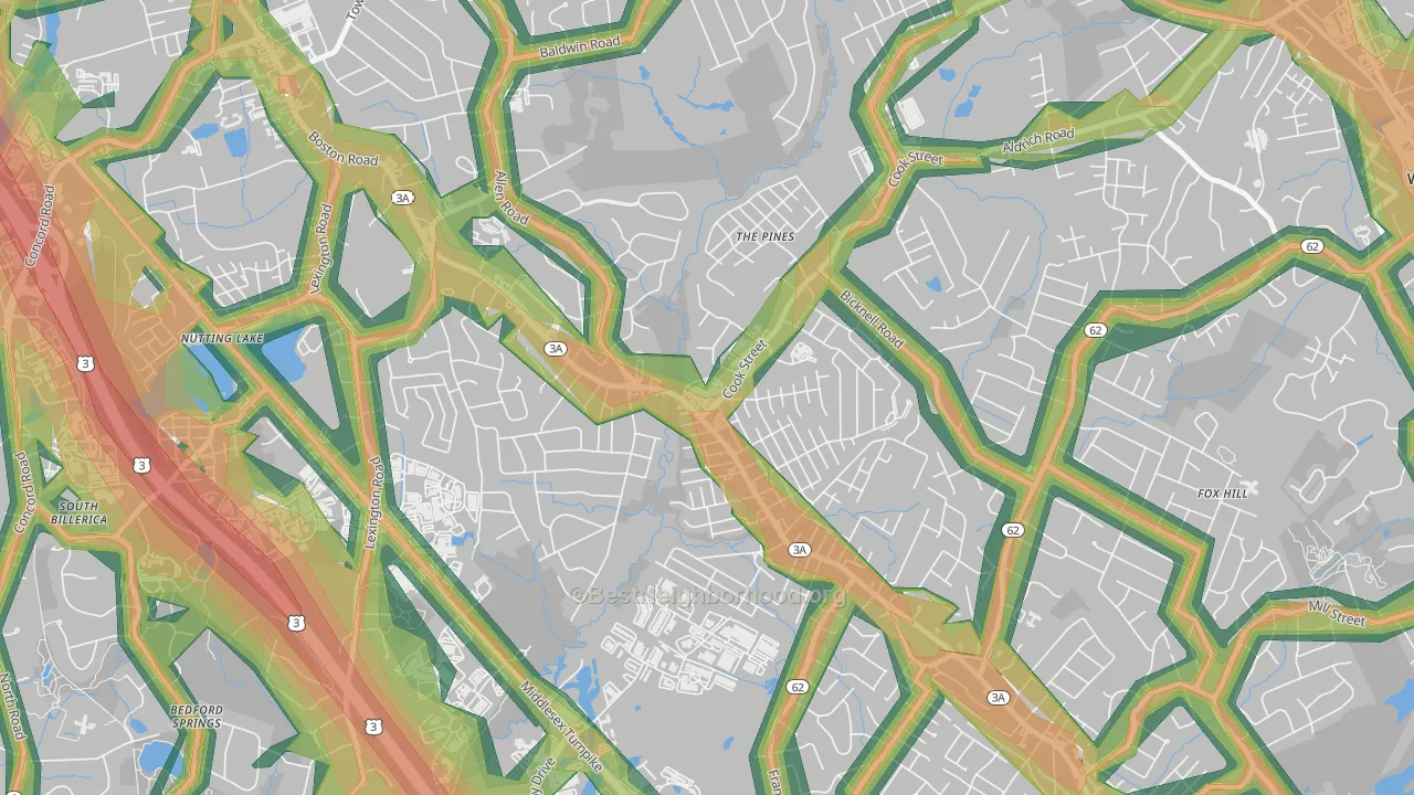 Pinehurst, MA Map of Noise Levels in Pinehurst