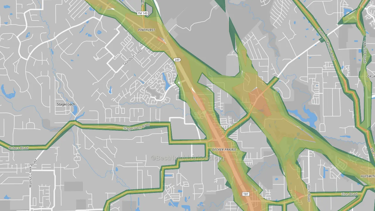 Pinehurst, TX Map of Noise Levels in Pinehurst