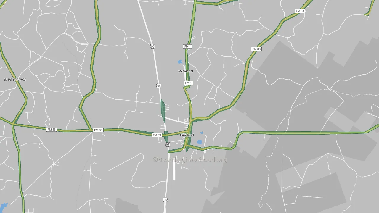 Pineland, TX Map of Noise Levels in Pineland