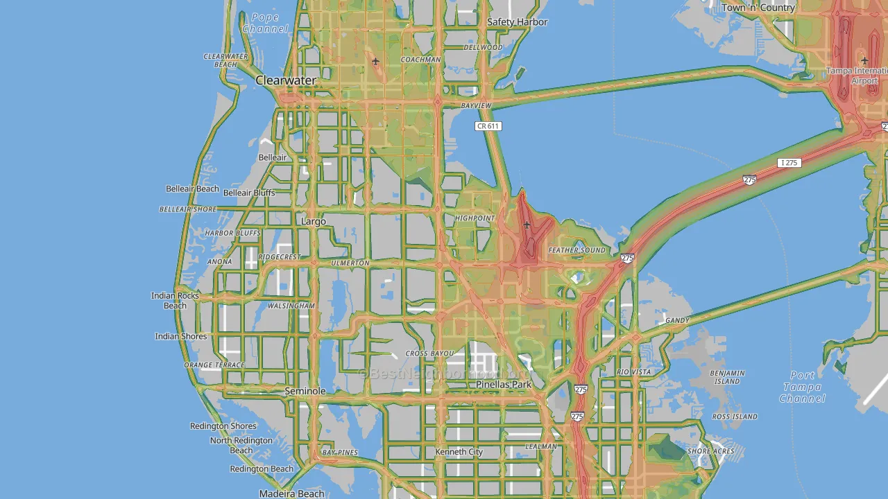 Pinellas County, FL Map of Noise Levels in Pinellas County