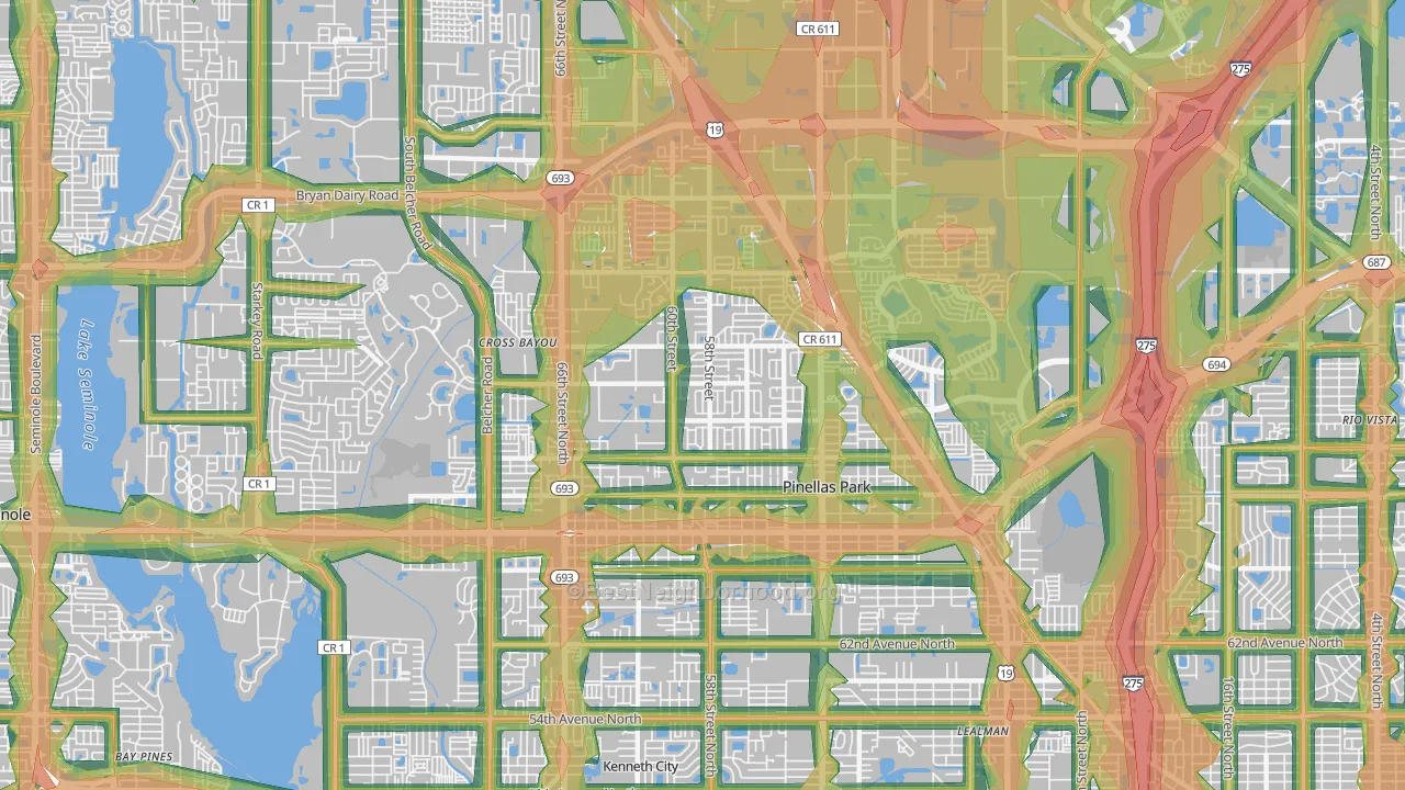 Pinellas Park, FL Map of Noise Levels in Pinellas Park