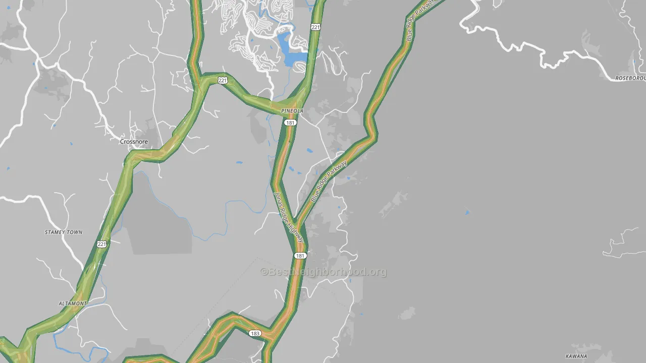 Pineola, NC Map of Noise Levels in Pineola