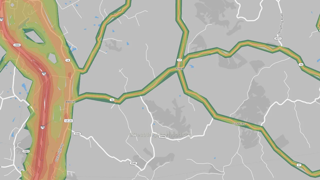 Piner, KY Map of Noise Levels in Piner