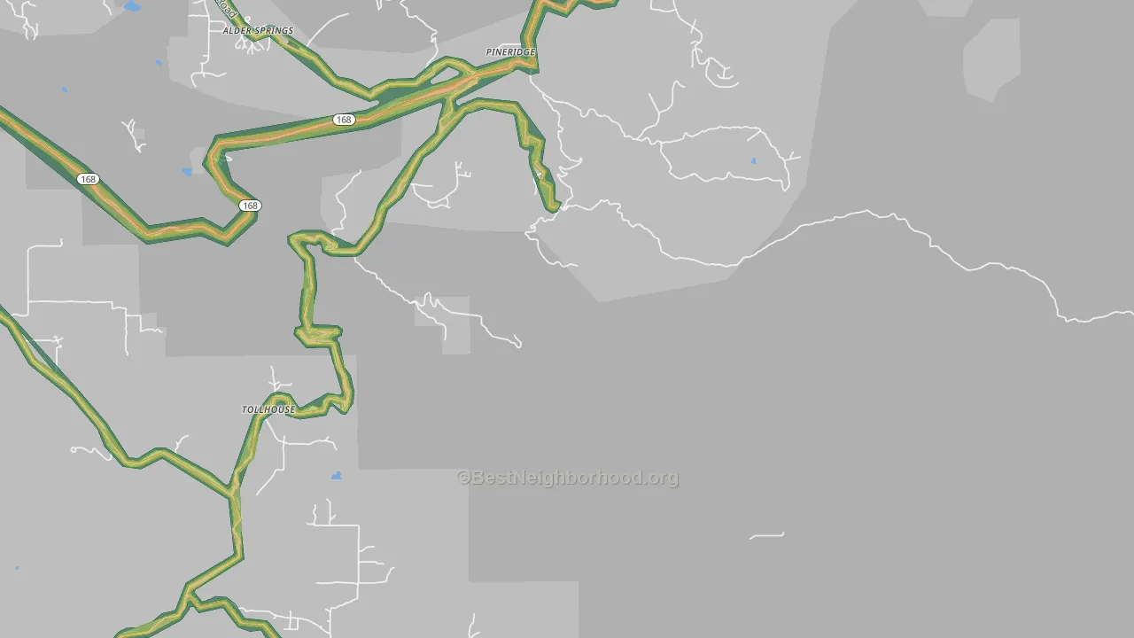 Pineridge, CA Map of Noise Levels in Pineridge