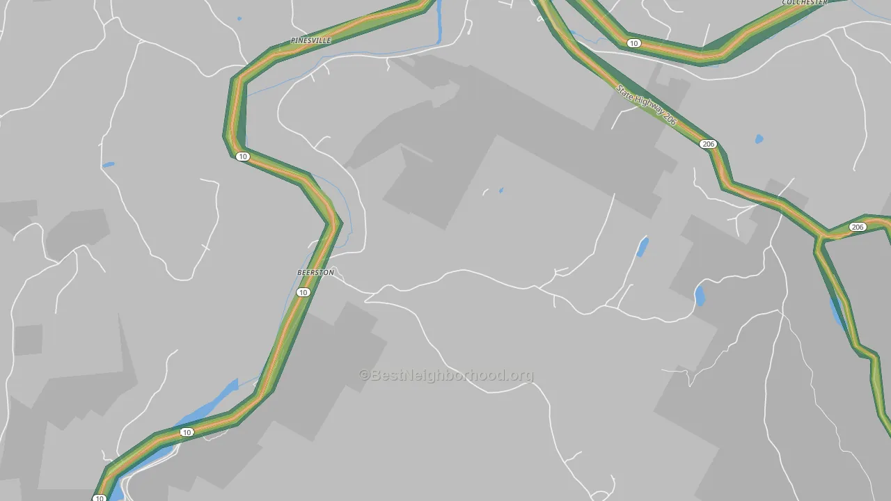 Pinesville, NY Map of Noise Levels in Pinesville