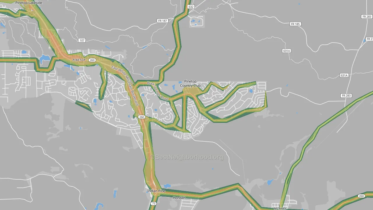 Pinetop Country Club, AZ Map of Noise Levels in Pinetop Country Club