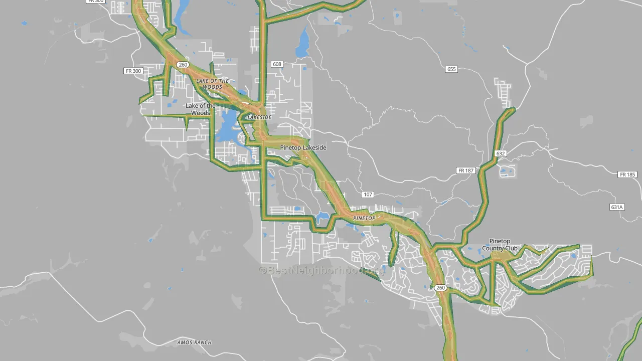 Pinetop-Lakeside, AZ Map of Noise Levels in Pinetop-Lakeside