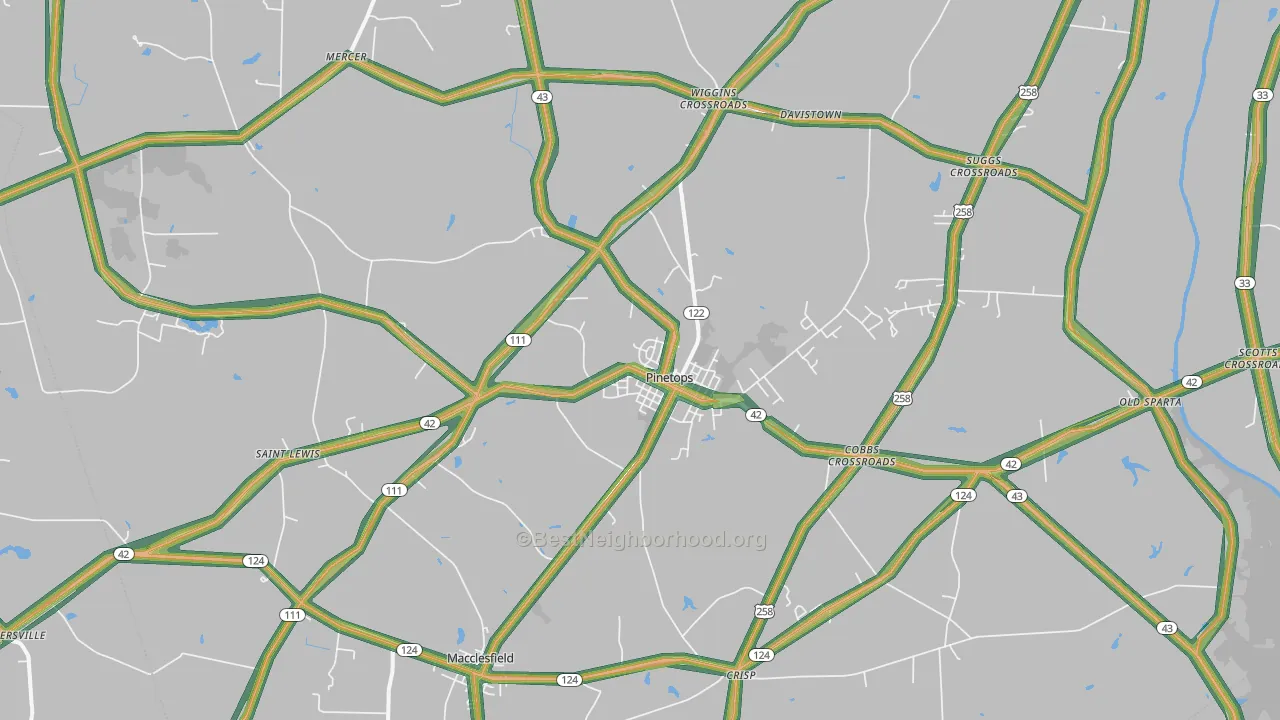 Pinetops, NC Map of Noise Levels in Pinetops