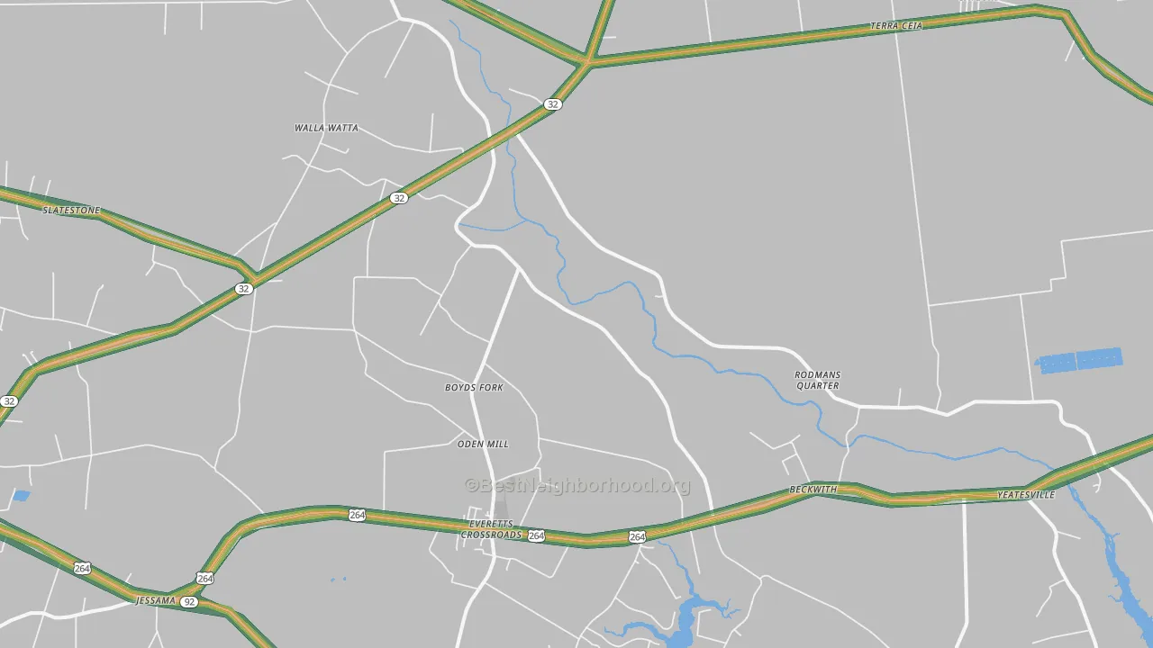 Pinetown, NC Map of Noise Levels in Pinetown