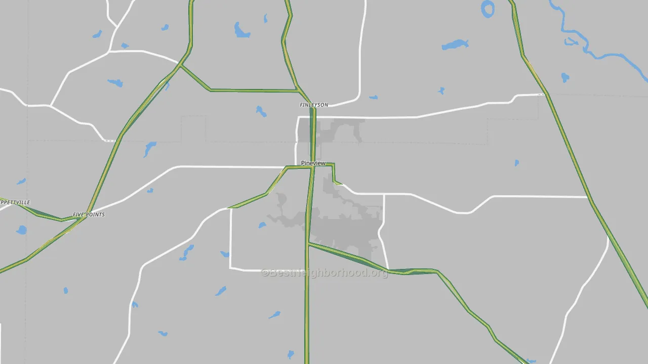 Pineview, GA Map of Noise Levels in Pineview
