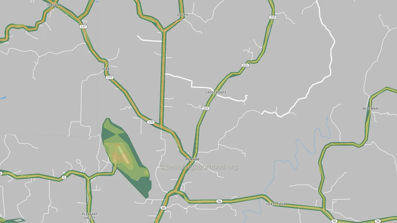 Pineville, AR Map of Noise Levels in Pineville