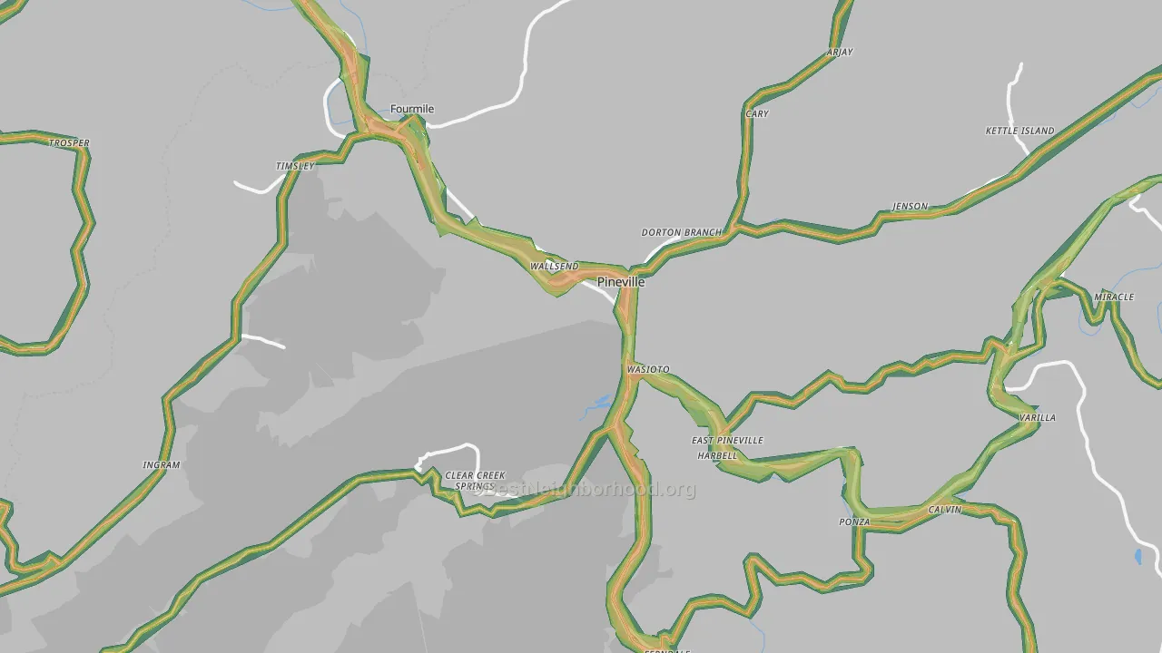 Pineville, KY Map of Noise Levels in Pineville