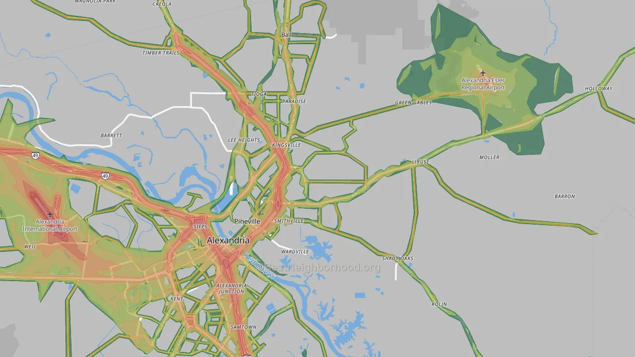 Pineville, LA Map of Noise Levels in Pineville