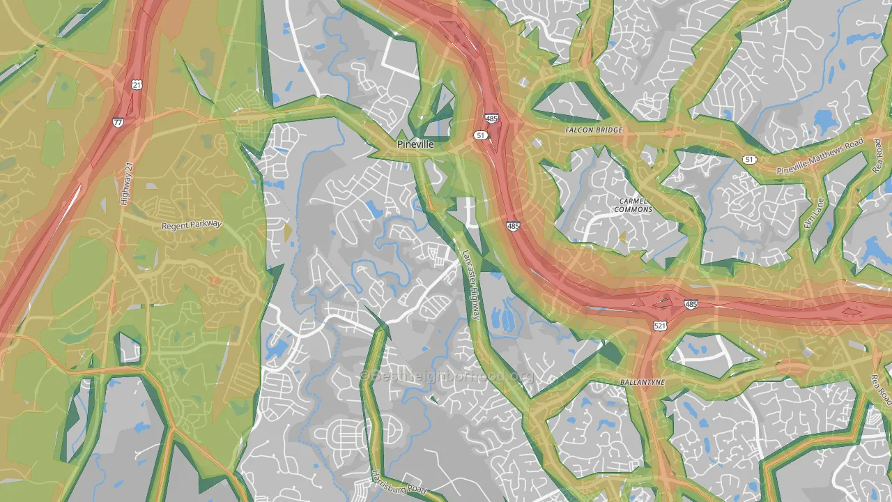 Pineville, NC Map of Noise Levels in Pineville