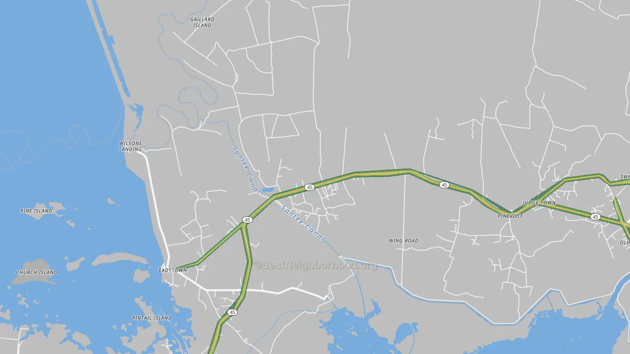 Pineville, SC Map of Noise Levels in Pineville